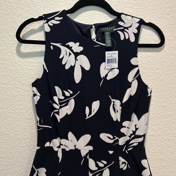 Lauren Ralph Lauren A Line Floral Cocktail Dress High Neck Black White Size 4 - Picture 5 of 10